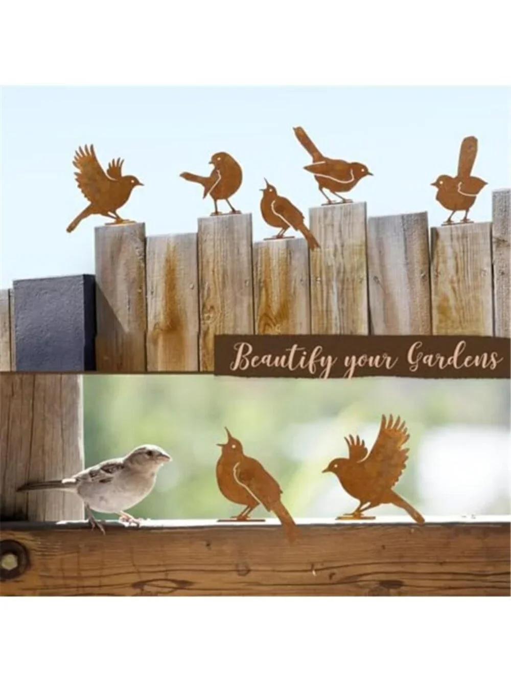 5PCS Rusty Birds Decoration,Outdoor Bird Wall Decor,Metal Birds Yard